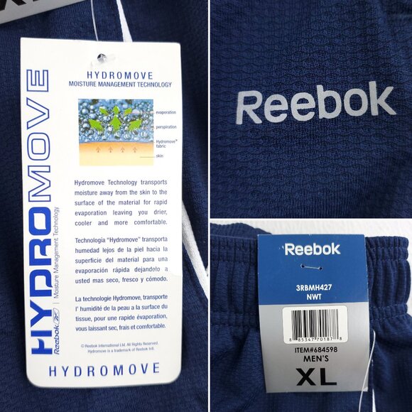 Reebok Gym Shorts Basketball Style HydroMove Moisture Wicking Men's XL NOS NWT - Picture 4 of 13
